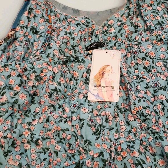 Floral Maxi Dress Women's XL Blue Pink Smocked Back Ric Rac Straps Boho Summer - Picture 7 of 10